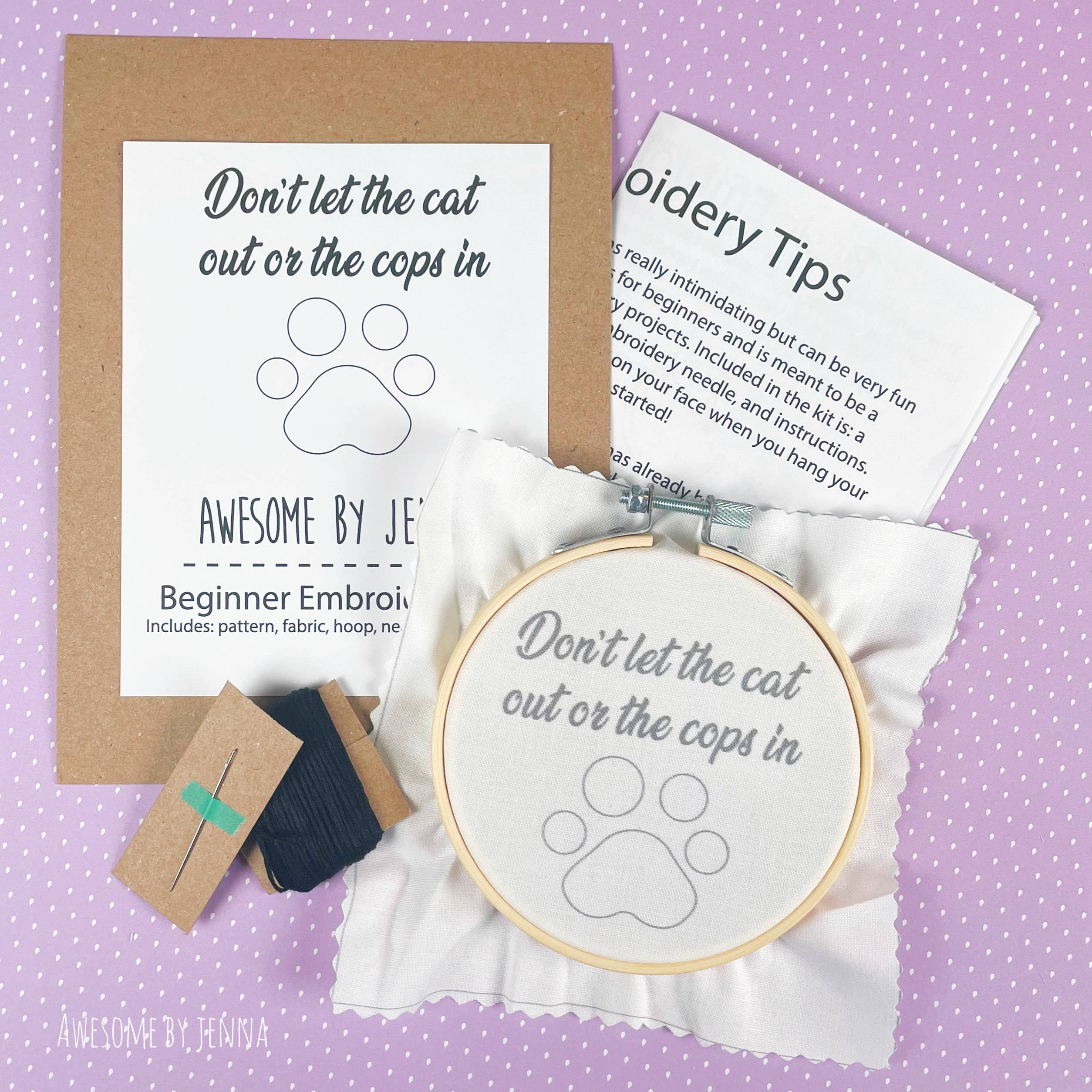 Beginner Cat/Cop DIY Hand Embroidery Kit
